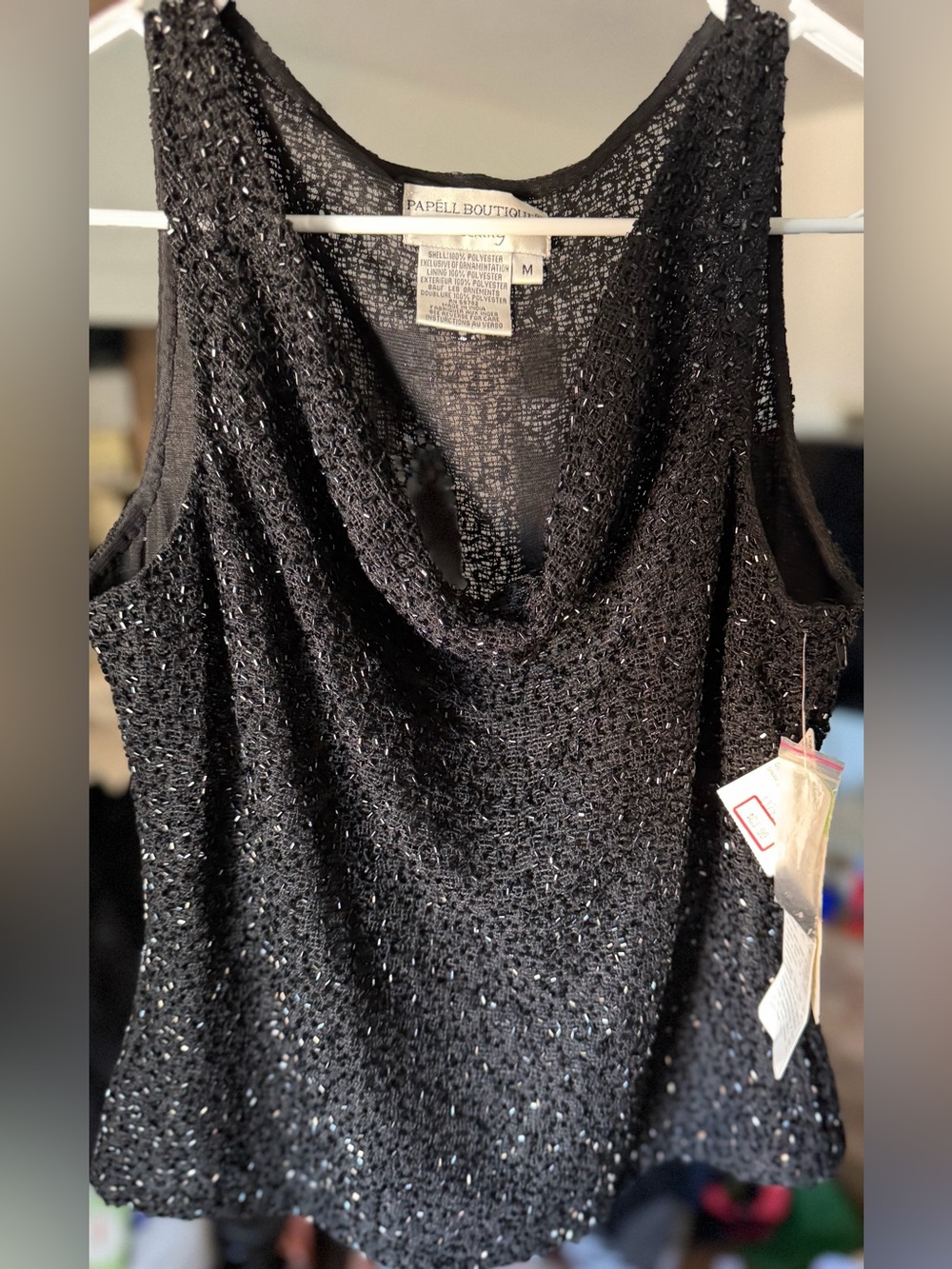 Papell Boutique Black Sequined Evening Tank Top